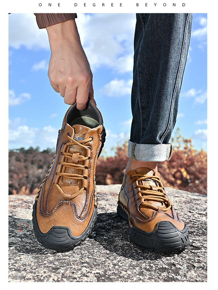 New Handmade Leather Men Shoes Casual Comfortable Men Loafers Slip On Leather Shoes Men Flats Hot Sale Outdoor Walking Shoes