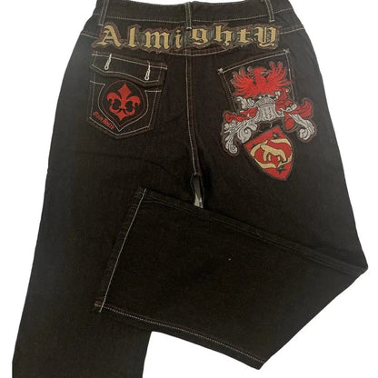 Jeans letter embroidered black loose trousers Couple fashion retro new athlete street clothing Y2K Harajuku street wear trousers