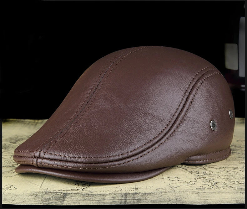 Men's Genuine Leather Baseball Cap Premium Cowhide Autumn/Winter New Style Haining Sourced with Ear Protection for Outdoor Use