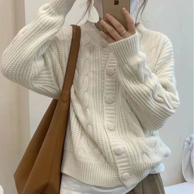 Ladies Sweaters Winter Button Kawaii Knitted Top For Women Yellow Cute Cardigan Designer Y2k Fashion Korea Korean Luxury Jumper