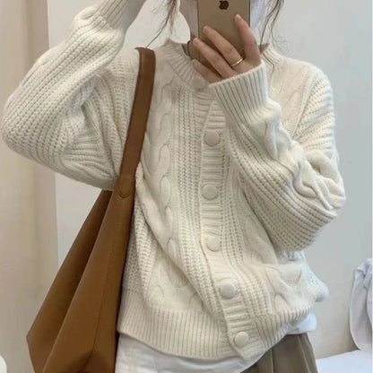 Ladies Sweaters Winter Button Kawaii Knitted Top For Women Yellow Cute Cardigan Designer Y2k Fashion Korea Korean Luxury Jumper