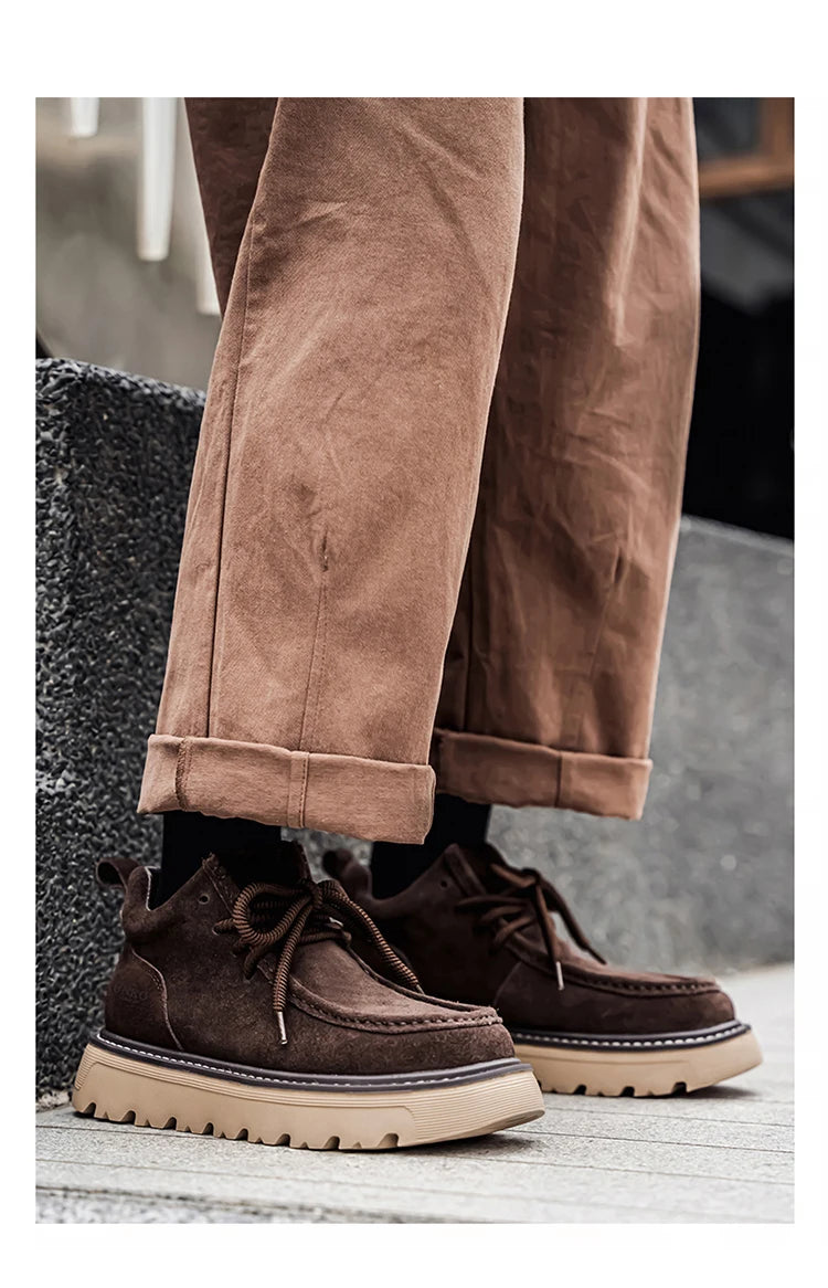 Men's luxury suede leather shoes lace up comfortable ankle boots classic retro leather boots outdoor sports and leisure shoes