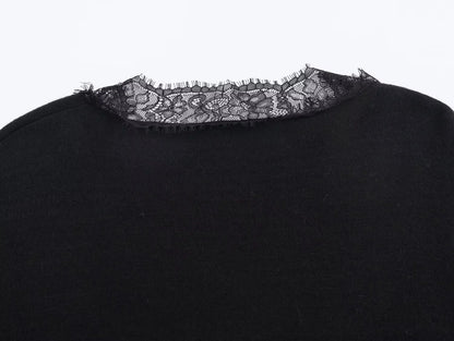 2025 Winter New Women's Sweet and Alluring Fashion V-neck Lace-trimmed Loose Long-sleeved Knit Sweater