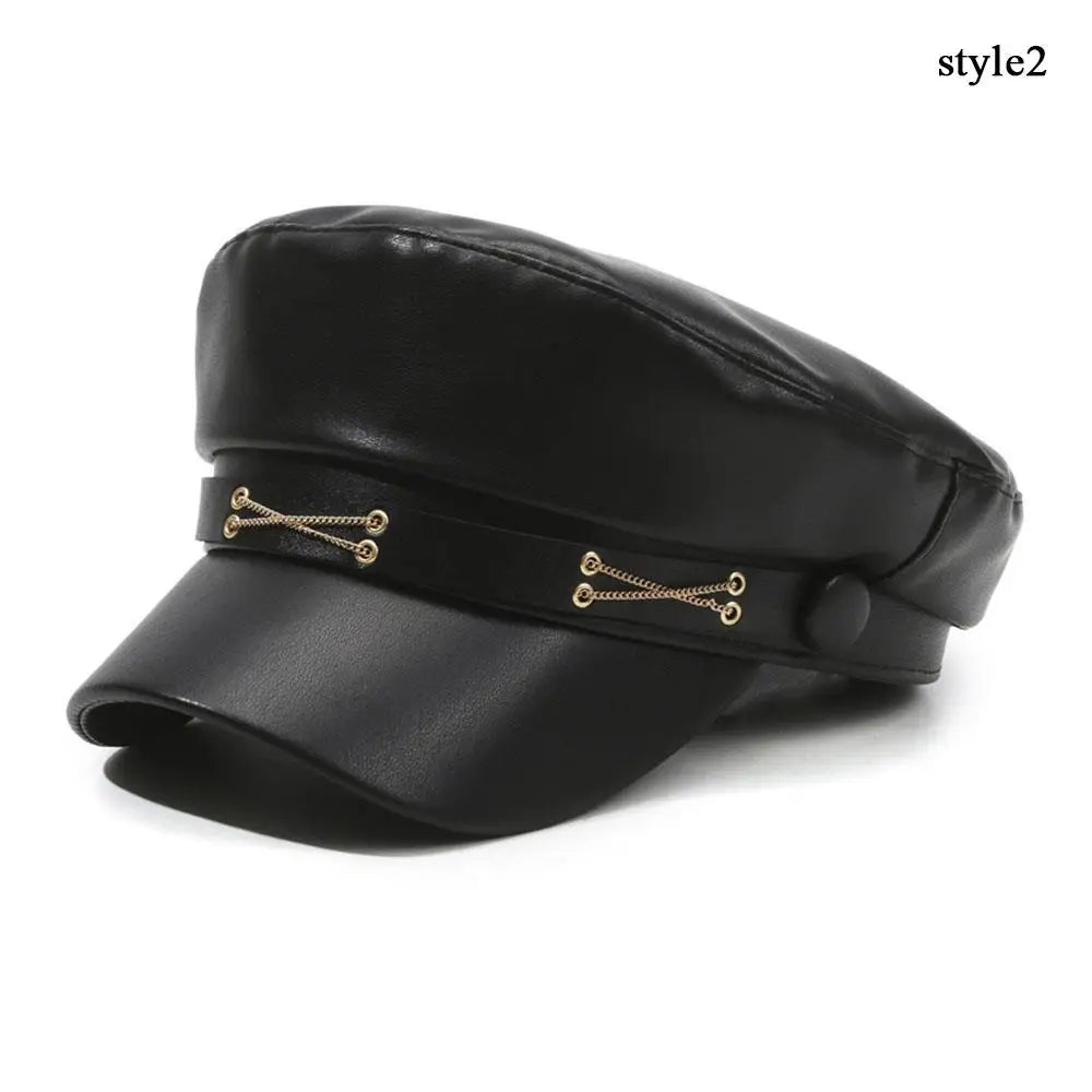 New Women's PU Leather Beret Hat Vintage England Flat Top Newsboy Caps Outdoor Casual Visor Black Artist Fashion Painter Hat