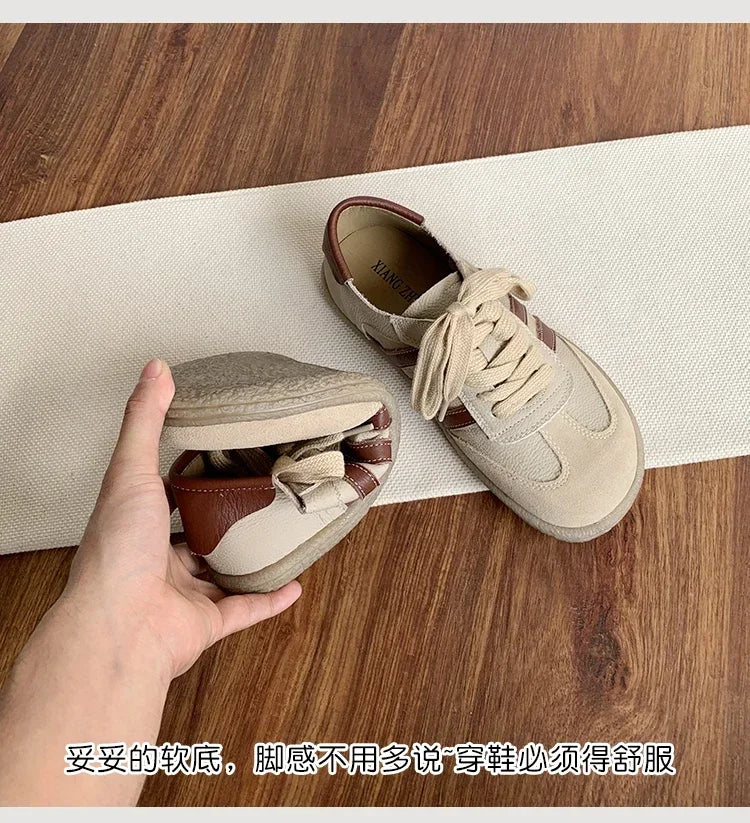 Leather cowhide German training shoes women's college style casual shoes 2025 new soft-soled casual flat-soled sports shoes