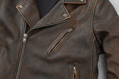 Cowhide Leather Coat Men's Retro Distressed Motorcycle Cycling Clothing Trendy Youth LapeSpring and Autumn Coat
