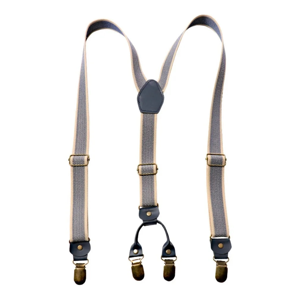 Casual Retro Suspenders for Men Metal Clip British Style Y-Type Suspenders Suit Accessories Anti-slip Stripe Suspender Clip Men