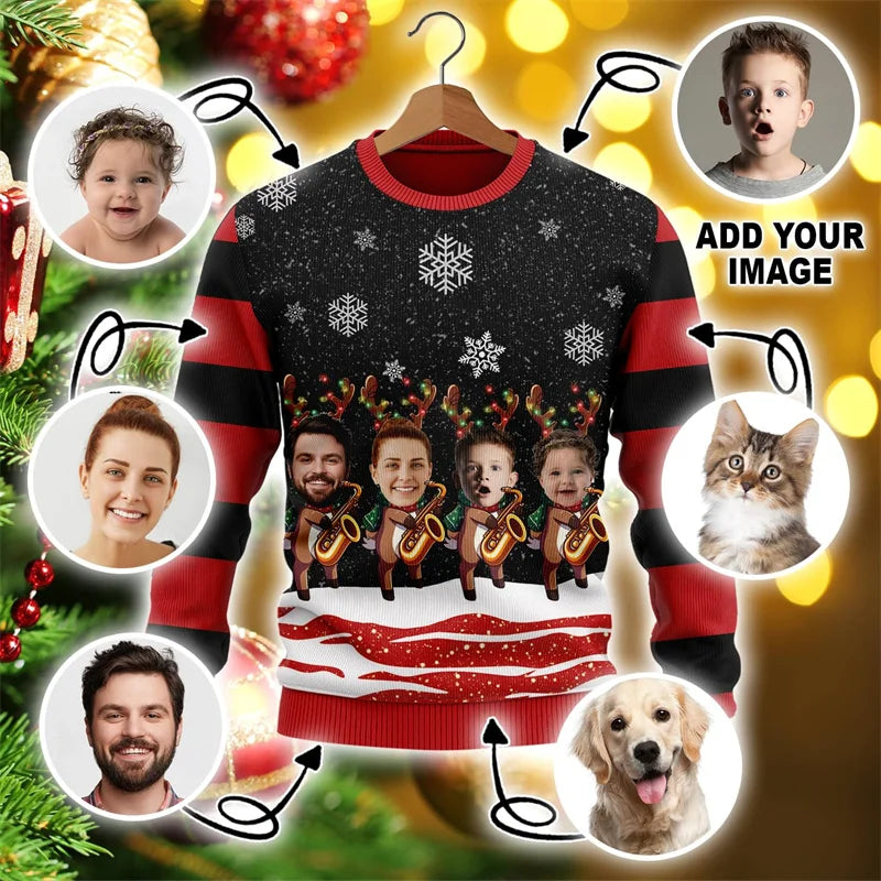 Custom Photo DIY Personalized Characters/Pets Fun Ugly Christmas Sweaters Christmas Gift Tops Couple Party Pullover sweater New