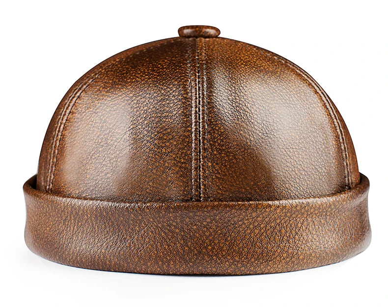Real Leather Retro Hat Casual Landlord Chinese-Style Hat Genuine Leather Cap Thin Round Caps Fashion Winter Autumn Luxury Hats