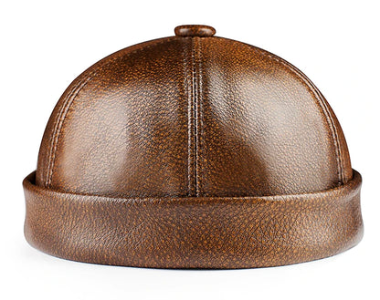 Real Leather Retro Hat Casual Landlord Chinese-Style Hat Genuine Leather Cap Thin Round Caps Fashion Winter Autumn Luxury Hats