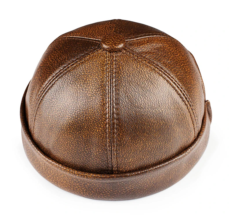 Real Leather Retro Hat Casual Landlord Chinese-Style Hat Genuine Leather Cap Thin Round Caps Fashion Winter Autumn Luxury Hats