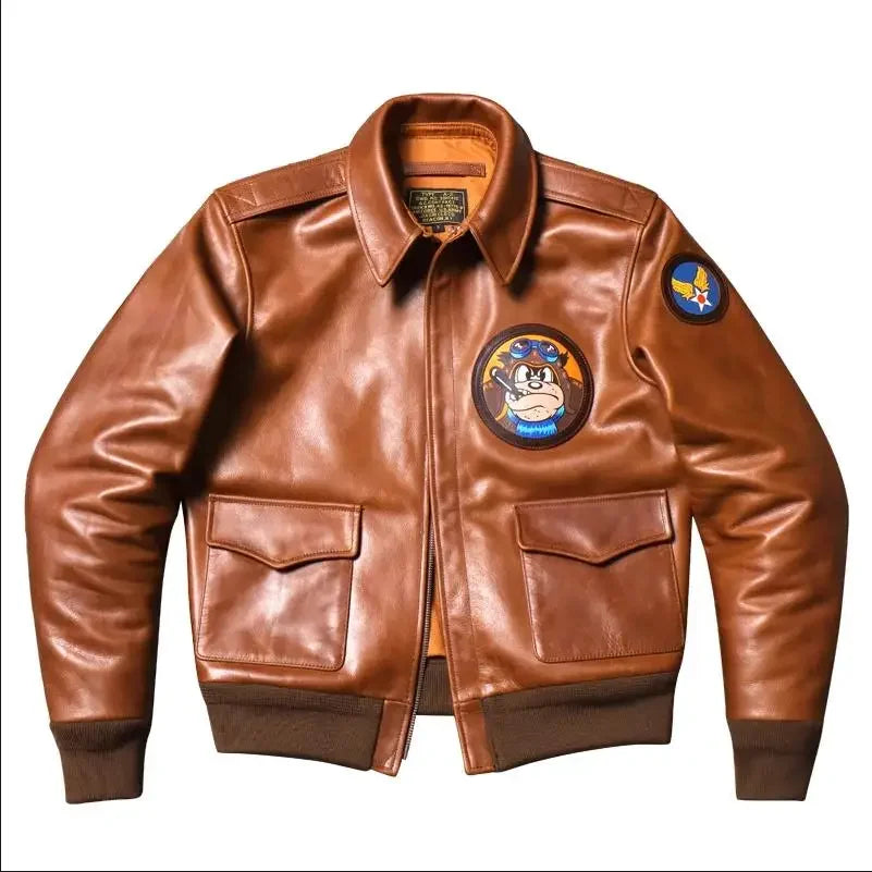 New Classical A-2 Oil Wax Cowhide Men's Genuine Leather Jacket Luxury Brown Excape Bomber Rider  Motorcycle Real Leather Coats
