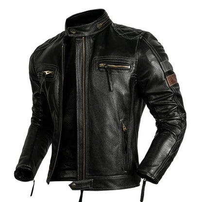 Protective Rider Clothing Natural Cow Leather Jacket Men Motor Biker Coat Mens Motorcycle Genuine Jaqueta