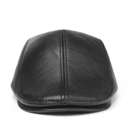 Men's Genuine Leather Hat Vintage Classic Thicker Warm Cowhide Leather Berets With Ears Snapback Cap Fashion Cap Gifts for Dad