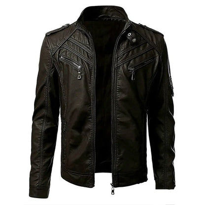 The new casual high-end fashion leather coat men sell European and American solid color handsome stand-up collar jacket