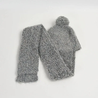 Winter Sweet Girl's Must-have - Wool Blend Beanie with Scarf and Shiny Furball