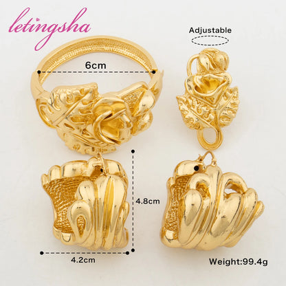 Fashion Jewelry Set for Women Large Hoop Earrings and Bangle Ring Weddings Bride Trendy Bracelet and Earrings Jewelry Set