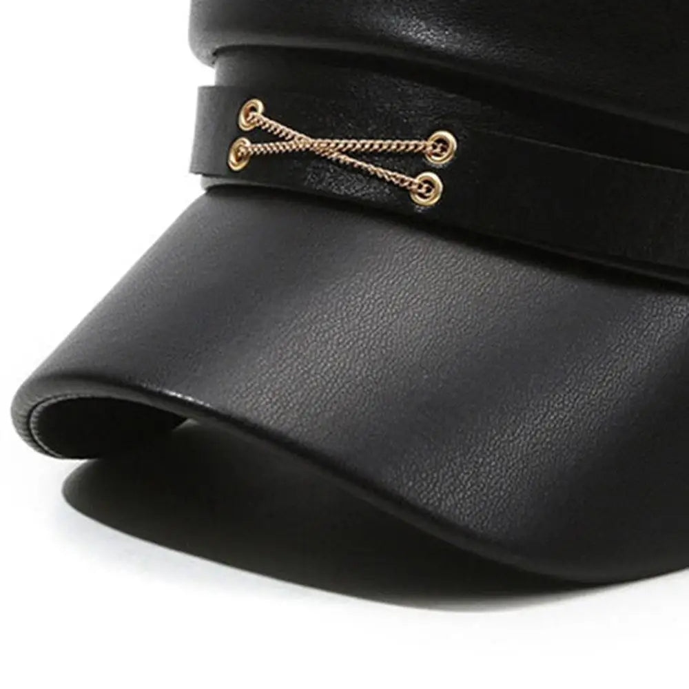 New Women's PU Leather Beret Hat Vintage England Flat Top Newsboy Caps Outdoor Casual Visor Black Artist Fashion Painter Hat
