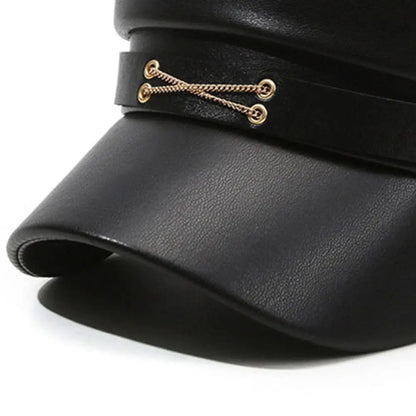New Women's PU Leather Beret Hat Vintage England Flat Top Newsboy Caps Outdoor Casual Visor Black Artist Fashion Painter Hat