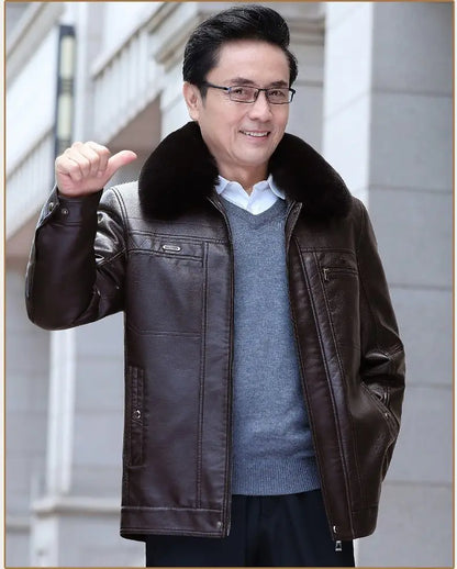 Natural Leather Jacket For Men Fur Thick Loose Plus Velvet Winter Black Leather Coats Male Sheepskin Coat Man With Fur Collar