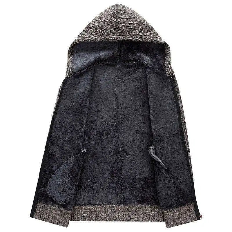 Winter Men Sweatercoat Hooded knit Cardigan Coat Men's Fleece Knitted Sweater Jackets Casual Solid Cardigan Sweater Man Clothes