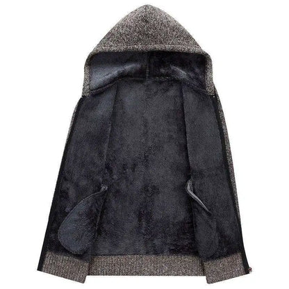 Winter Men Sweatercoat Hooded knit Cardigan Coat Men's Fleece Knitted Sweater Jackets Casual Solid Cardigan Sweater Man Clothes