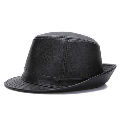 Men's Gentlemen's Fedora Hat Genuine 100% Cowhide Leather Trilby Cap Real Cowhide Leather Jazz Casual Autumn Winter Top Cap