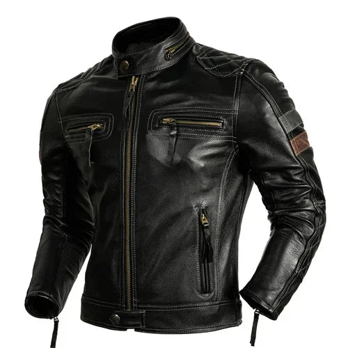 Protective Rider Clothing Natural Cow Leather Jacket Men Motor Biker Coat Mens Motorcycle Genuine Jaqueta