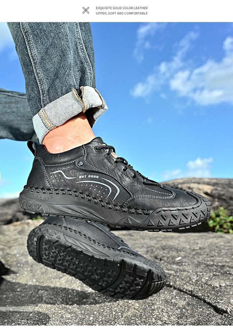 New Handmade Leather Men Shoes Casual Comfortable Men Loafers Slip On Leather Shoes Men Flats Hot Sale Outdoor Walking Shoes