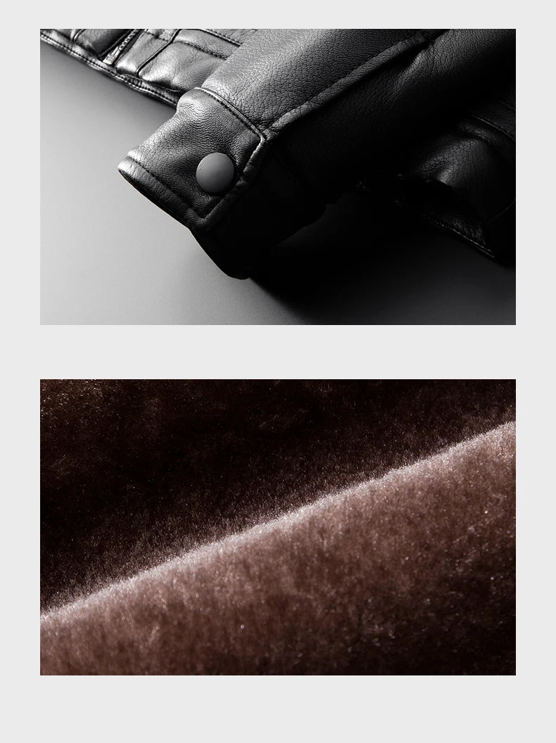 Men's Leather Jacket Winter Fleece Motorcycle Faux Leather Jacket Thick Warm Windbreaker Ropa De Hombre Slim Motorbiker Coat Men