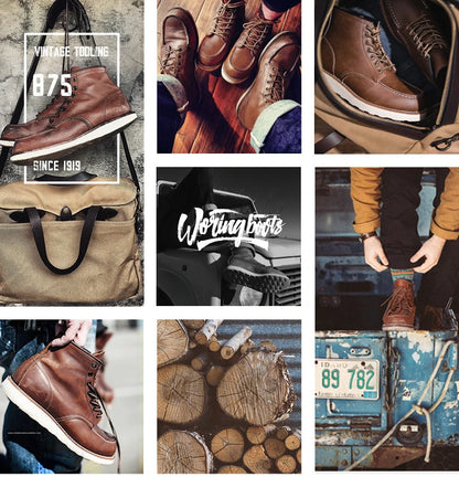 Genuine Leather Men's Boots Vintage Tooling Boots Man Short Boot Rhubarb Boots Men's High Top Men's Shoes Leather