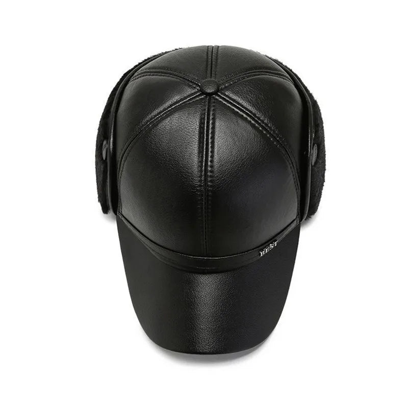 Men's Casual Cuffed Soft Leather Baseball Cap for Middle-Aged and Elderly, Warm for Winter