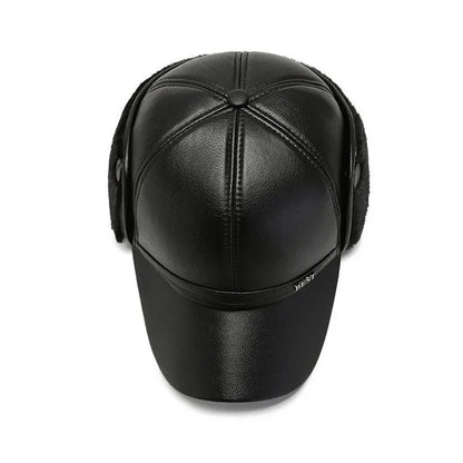Men's Casual Cuffed Soft Leather Baseball Cap for Middle-Aged and Elderly, Warm for Winter