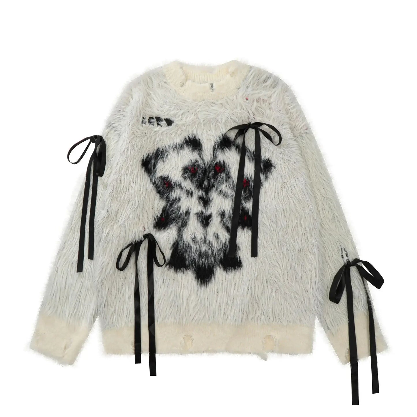 American sweet and cool bow sweater women's autumn and winter new loose soft waxy retro loose sweater outside the coat.