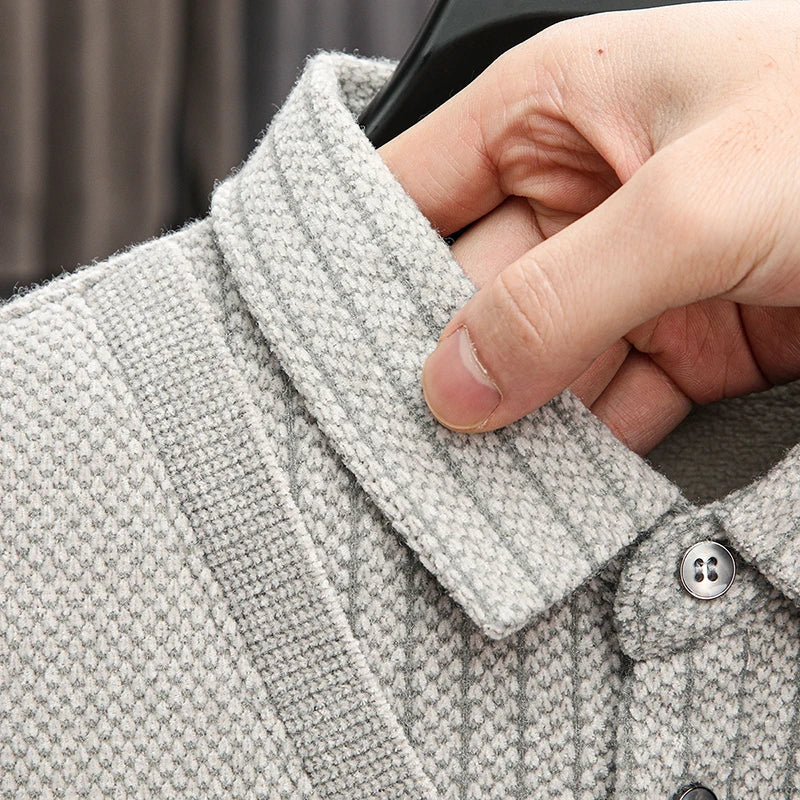 Winter vacation two sweaters men's polo shirt with a collar and long sleeves, thick and warm base shirt
