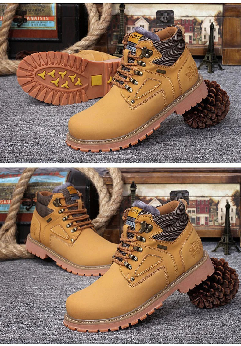 Genuine Leather Men Boots Casual Work Shoes Brown Luxury Brand Autumn Winter Handmade Fashion Male Ankle Boots Bot