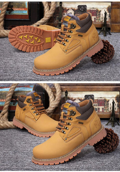 Genuine Leather Men Boots Casual Work Shoes Brown Luxury Brand Autumn Winter Handmade Fashion Male Ankle Boots Bot