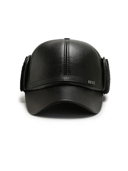 Men's Casual Cuffed Soft Leather Baseball Cap for Middle-Aged and Elderly, Warm for Winter