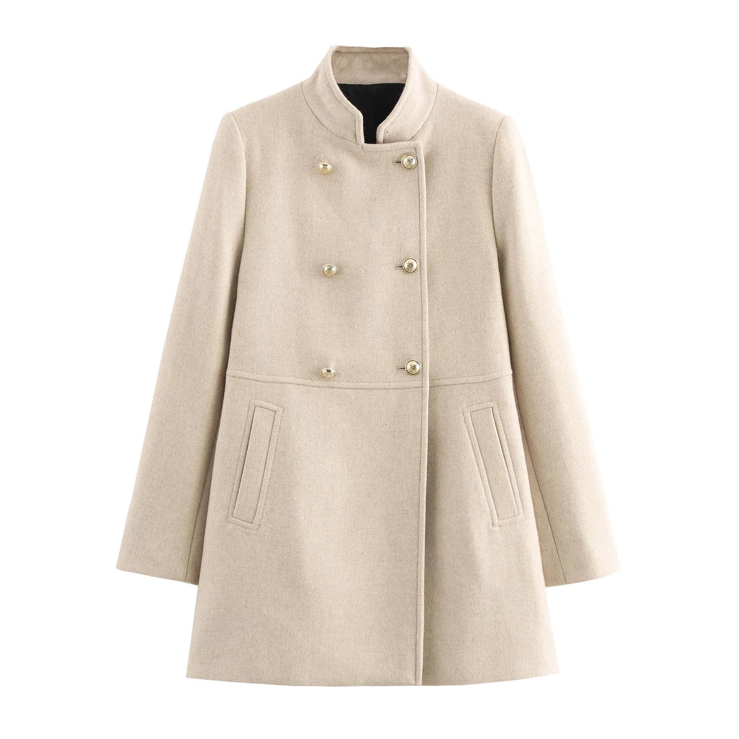 Winter Coat For Women 2024 Solid Lapel Double Breasted Long Cardigan Top Female Pokcet Streetwear Woman New In OuterCoat