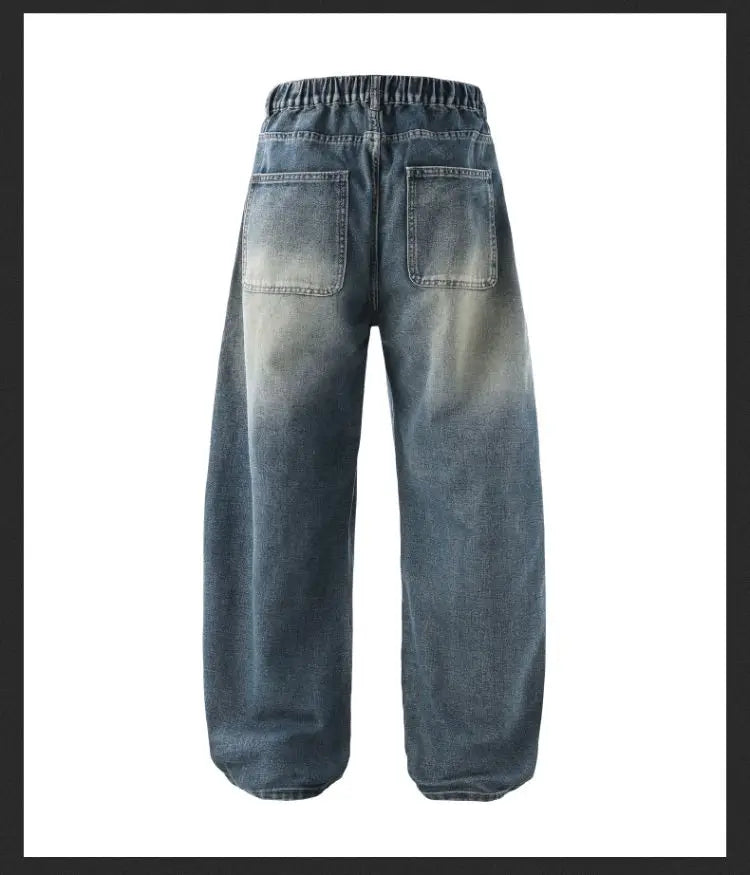 Men's Jeans Spring And Autumn Fashion Straight Tube Loose Washed Casual American Retro Original Color Wide Rivet Logging Pants