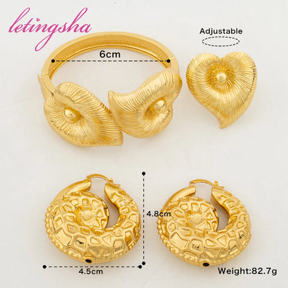 Fashion Jewelry Set for Women Large Hoop Earrings and Bangle Ring Weddings Bride Trendy Bracelet and Earrings Jewelry Set