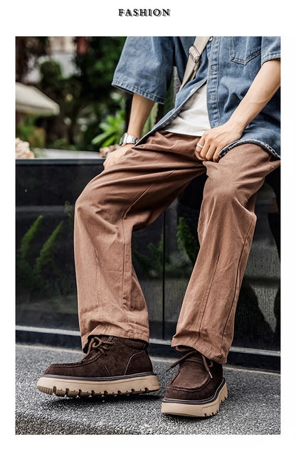 Men's luxury suede leather shoes lace up comfortable ankle boots classic retro leather boots outdoor sports and leisure shoes