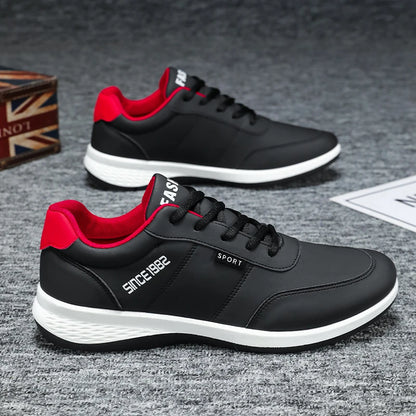 Artificial Leather Men's Casual Shoes Spring Men's Casual Lightweight Sports Shoes Lace Up Flat Shoes Breathable Outdoor Jogging