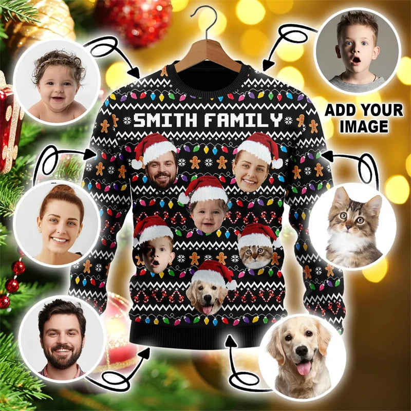 Custom Photo DIY Personalized Characters/Pets Fun Ugly Christmas Sweaters Christmas Gift Tops Couple Party Pullover sweater New