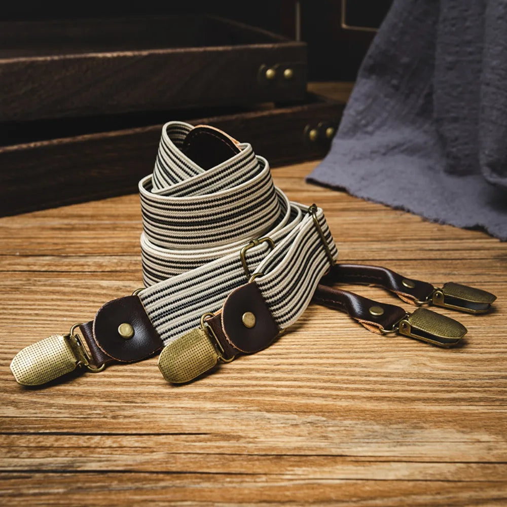 Fashion Retro Suspenders for Men British Style Metal Clip Y-Type Suspenders Anti-slip Suit Accessories Stripe Suspender Clip Men