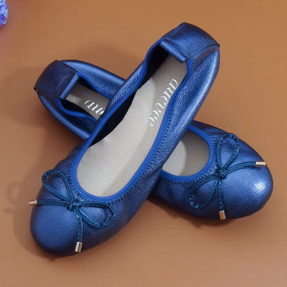 2024 Women Leather Breathable Ladies Comfortable Ballet Flats Driving Shoe Fashion Slip on Shallow Loafers Office Flat Boat Shoe