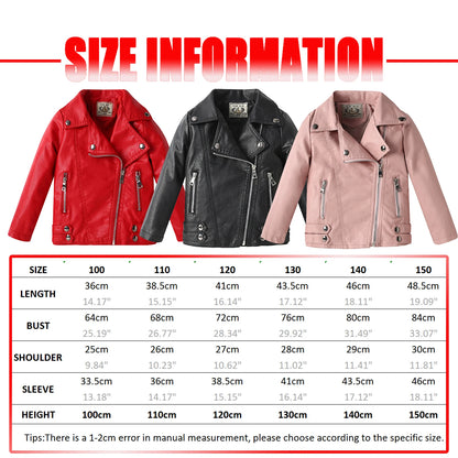 Retro Children's Leather Jacket,Boys Transition Coat,Kids PU Locomotive Wear,Faux Leather Outerwear,Girls Motorcycle Outfits