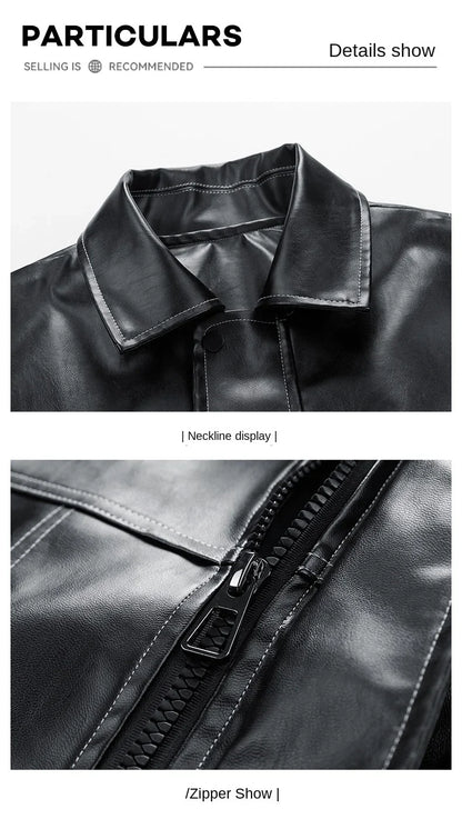 Europe The United States Trend Leather Jacket Spring Autumn New Loose Trend Men's Couple Jacket Lapel Motorcycle Handsome Coats