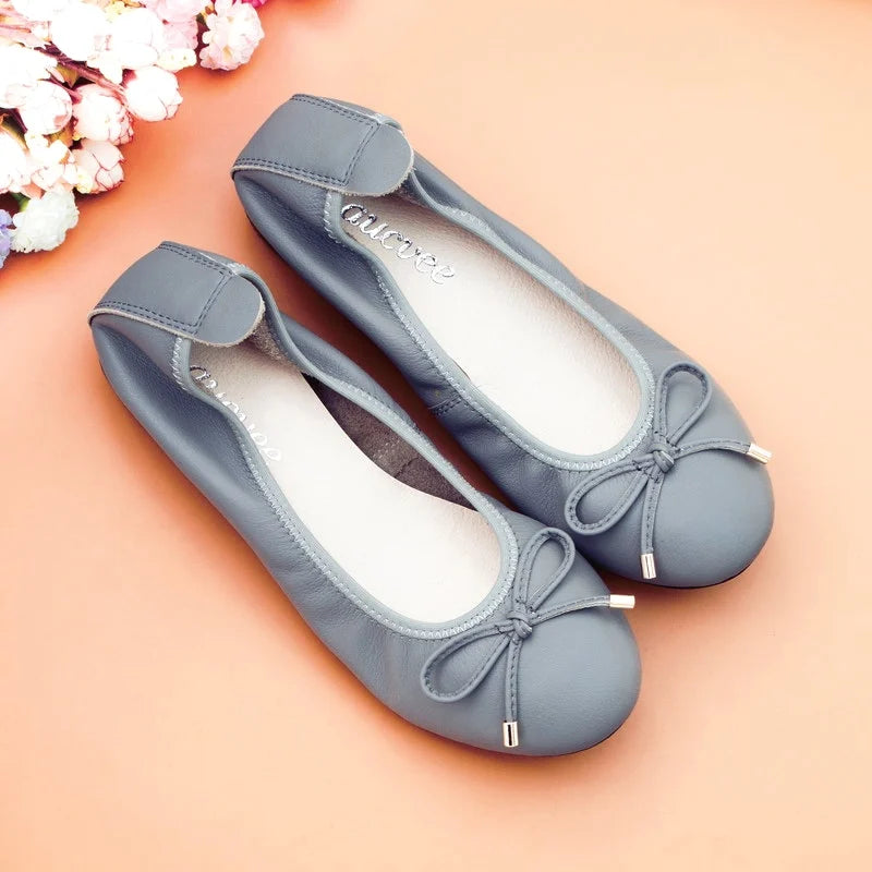 2024 Women Leather Breathable Ladies Comfortable Ballet Flats Driving Shoe Fashion Slip on Shallow Loafers Office Flat Boat Shoe