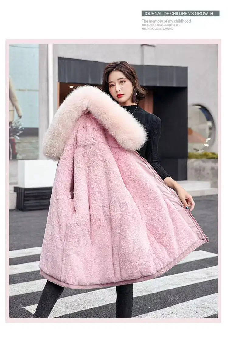 Winter Coat 2025 New Women's Thick Cotton Jacket Women's Medium long Korean version Fur collar Coat Female Warm Parka Overcoat